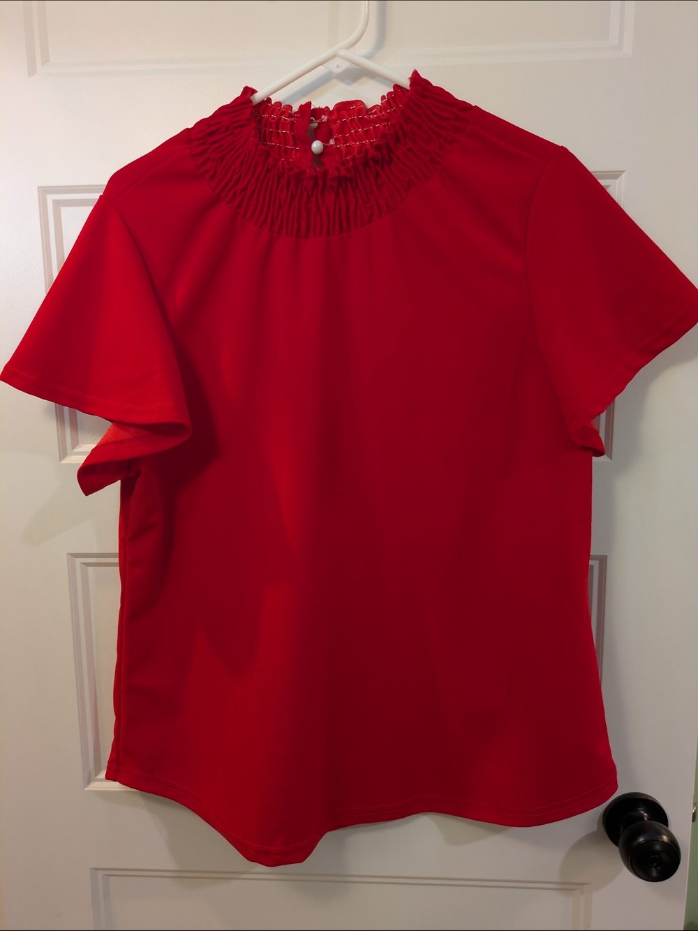 Women’s Red Smocked Neck Short Sleeve Top